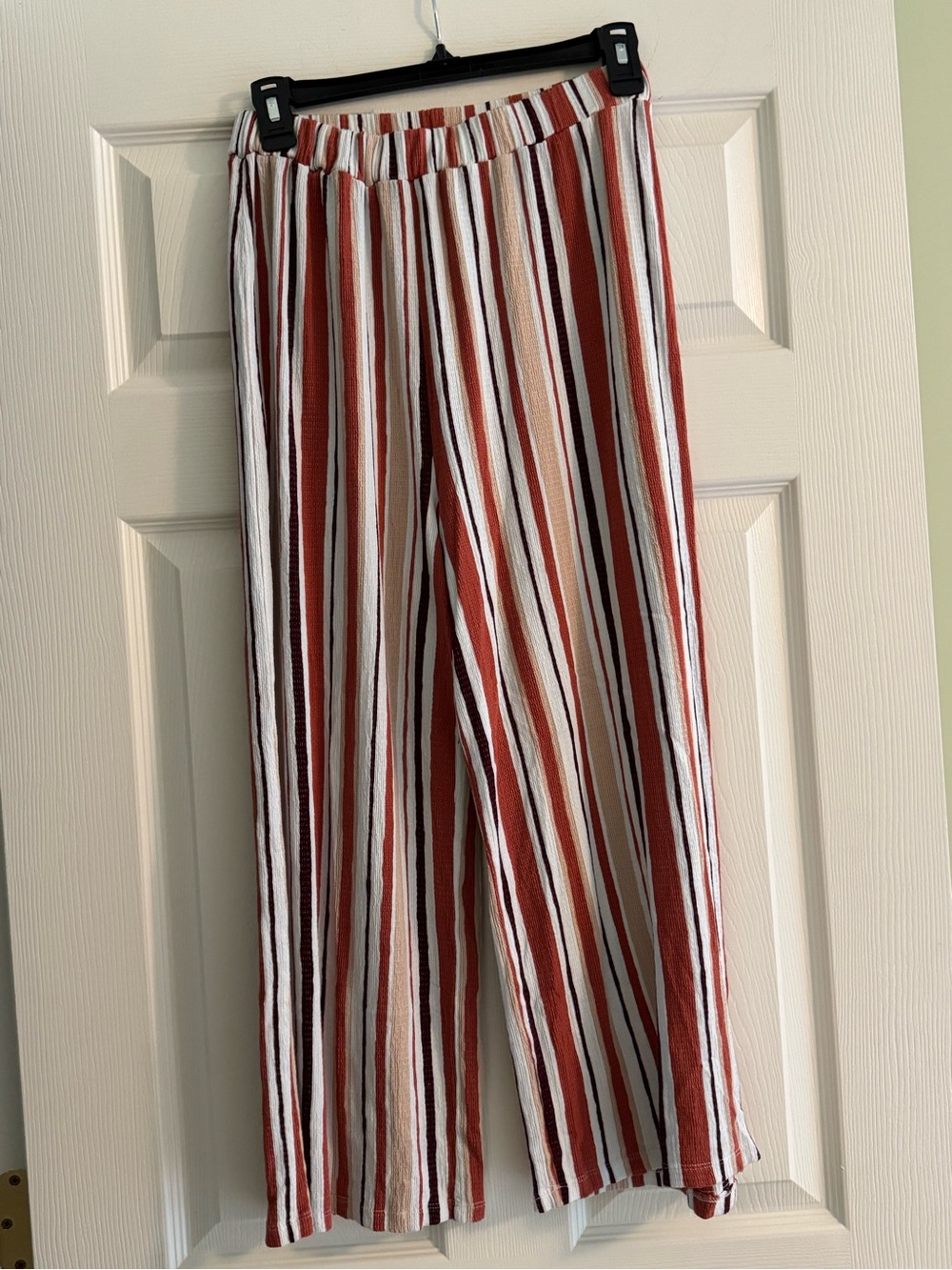 Love Tree Striped Wide-Leg Pants in Rust, Cream & Burgundy